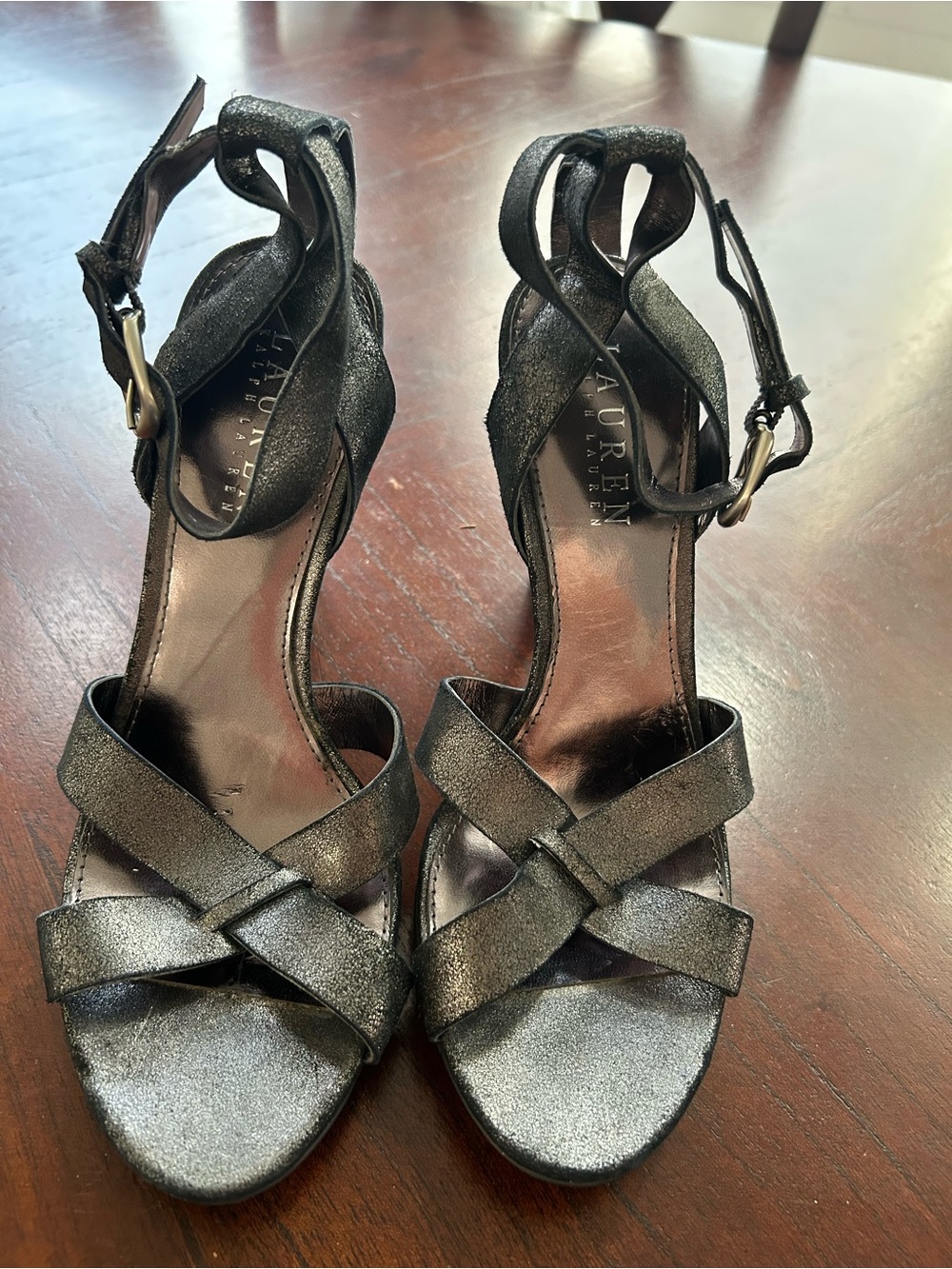 Ralph Lauren Shimmery Black Strappy High Heel Sandals size 6